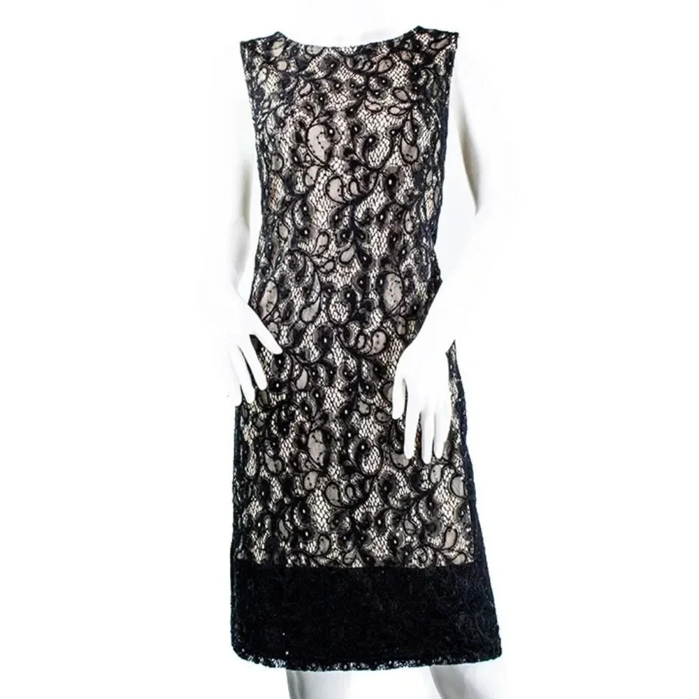 Nine West Champagne Black Lace Dress